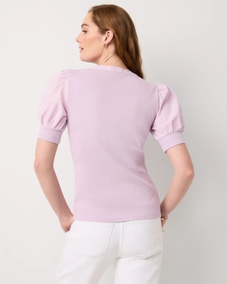 Poplin Puff Sleeve Henley Top click to view larger image.