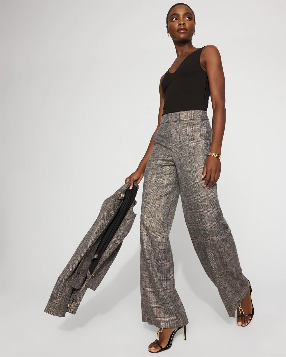 Petite Metallic Plaid Wide Leg Pant