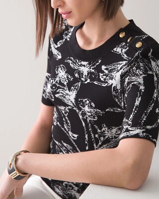 Button Shoulder Jacquard Sweater