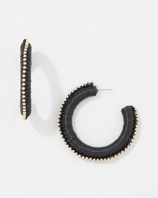 Gold + Black Raffia Hoop Earrings click to view larger image.