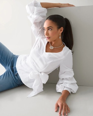 Drama-Sleeve Poplin Shirt
