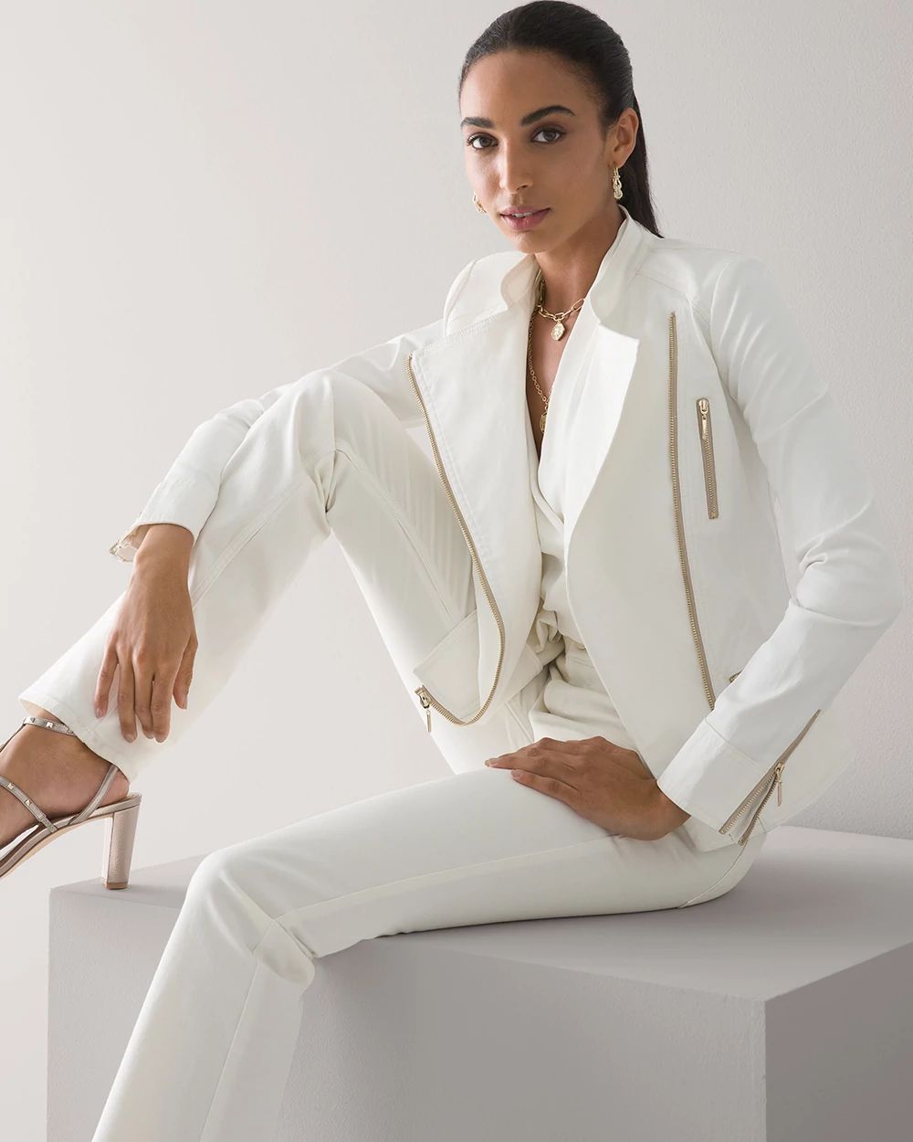 Coated Denim Motorcycle Jacket White House Black Market