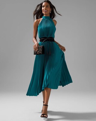 Pleated Midi Halter Dress click to view larger image.