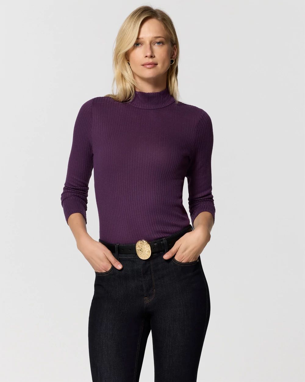 Ribbed Mockneck Long Sleeve Top