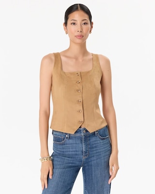 Square Neck Faux Suede Vest