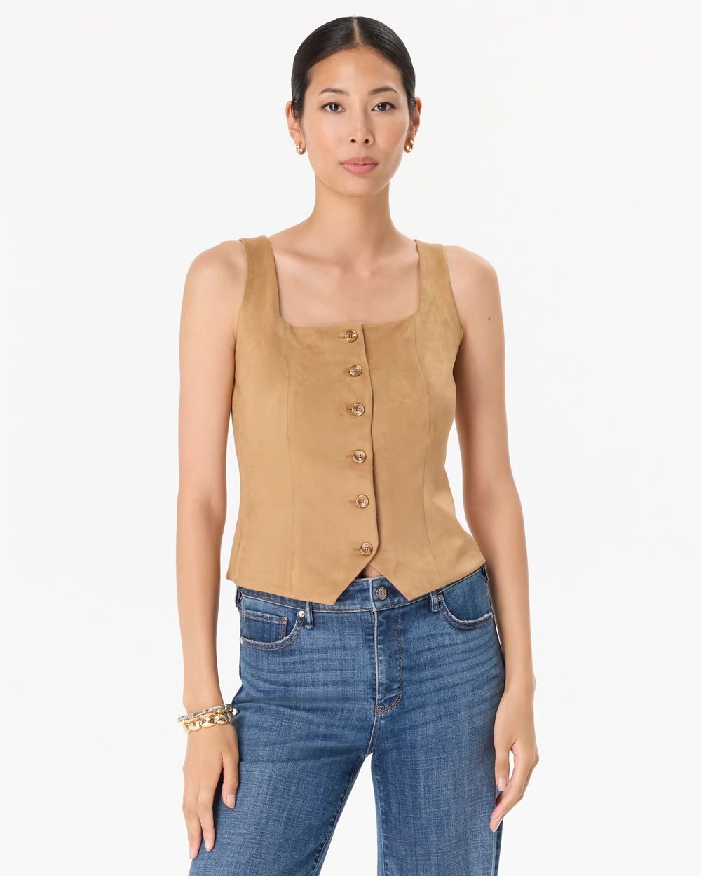 Square Neck Faux Suede Vest