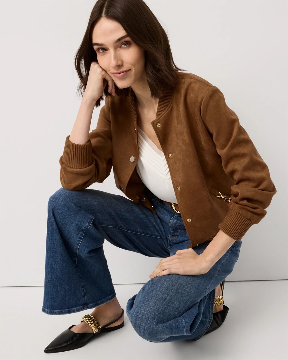 Faux Suede Bomber Jacket