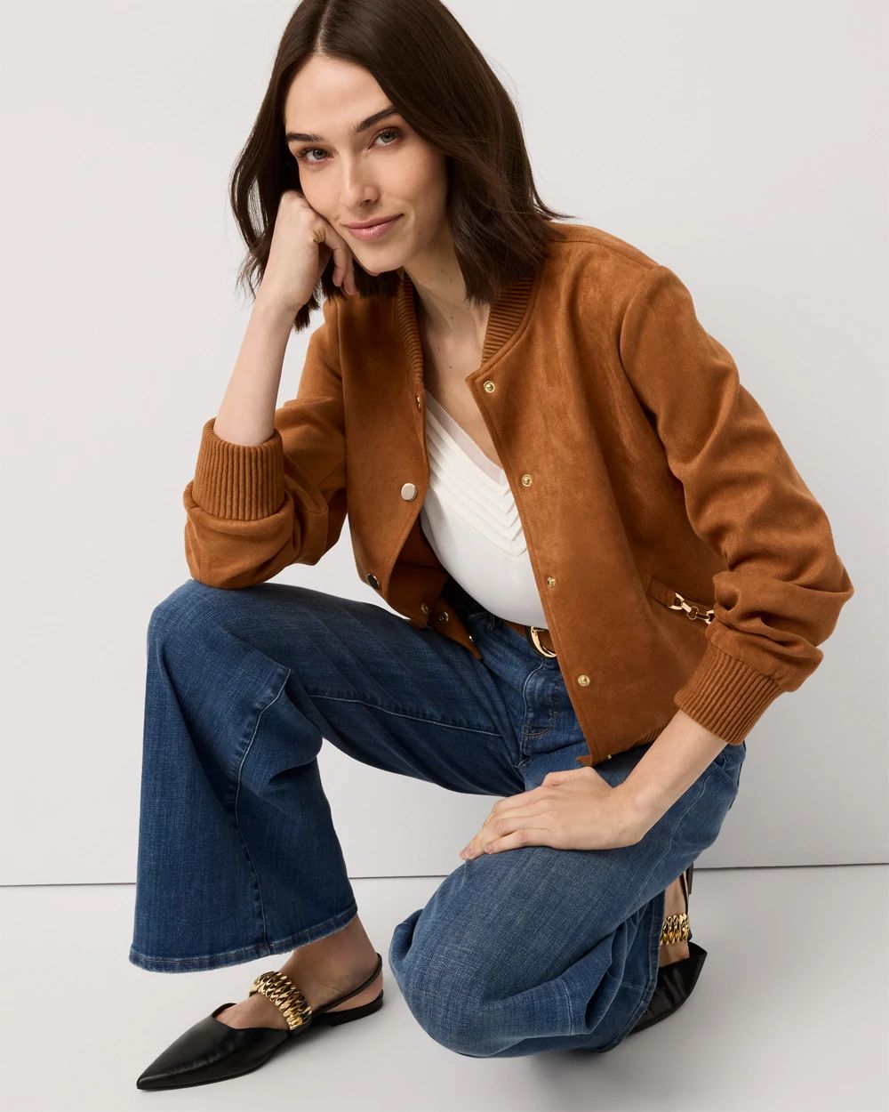 Faux Suede Bomber Jacket