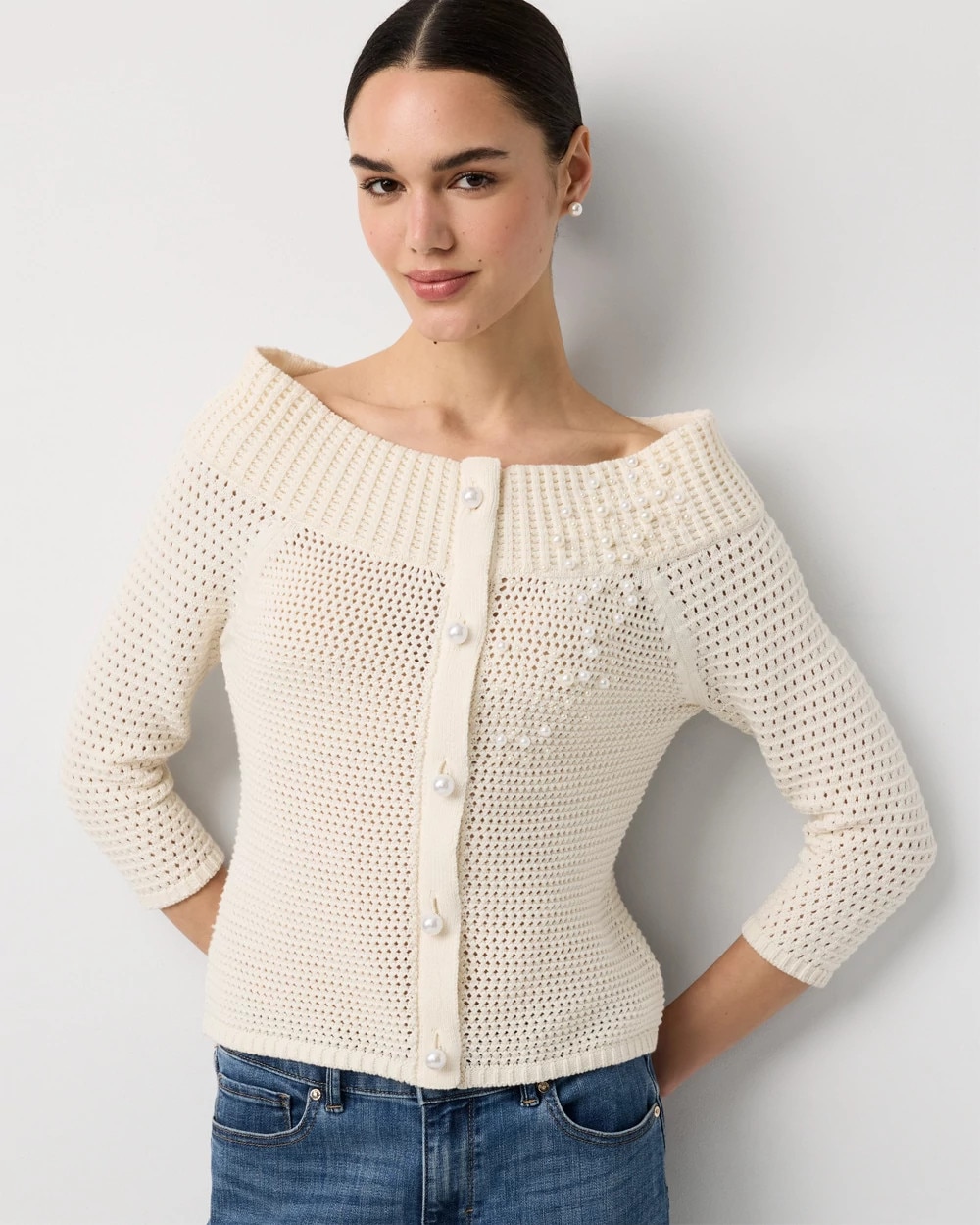 Off-The-Shoulder Embellished Pullover