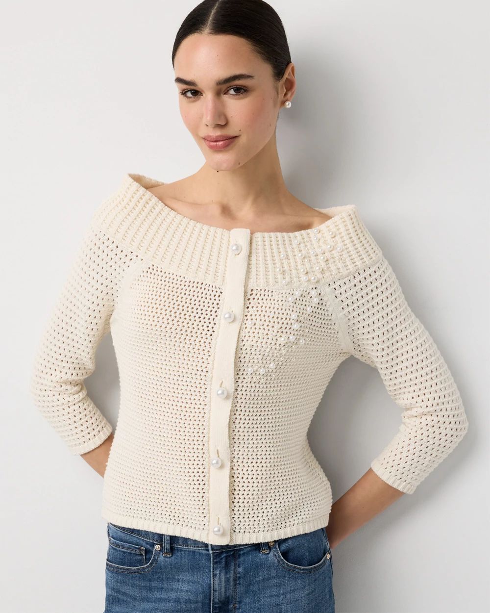 Petite Off-The-Shoulder Embellished Pullover