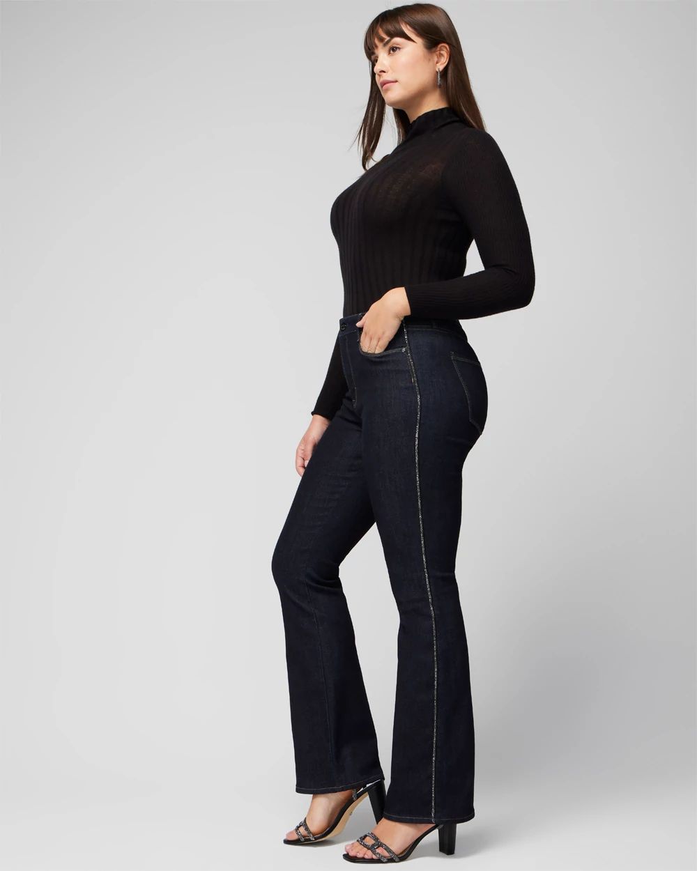 Petite High Rise Sculpt Embellished Flare Jeans