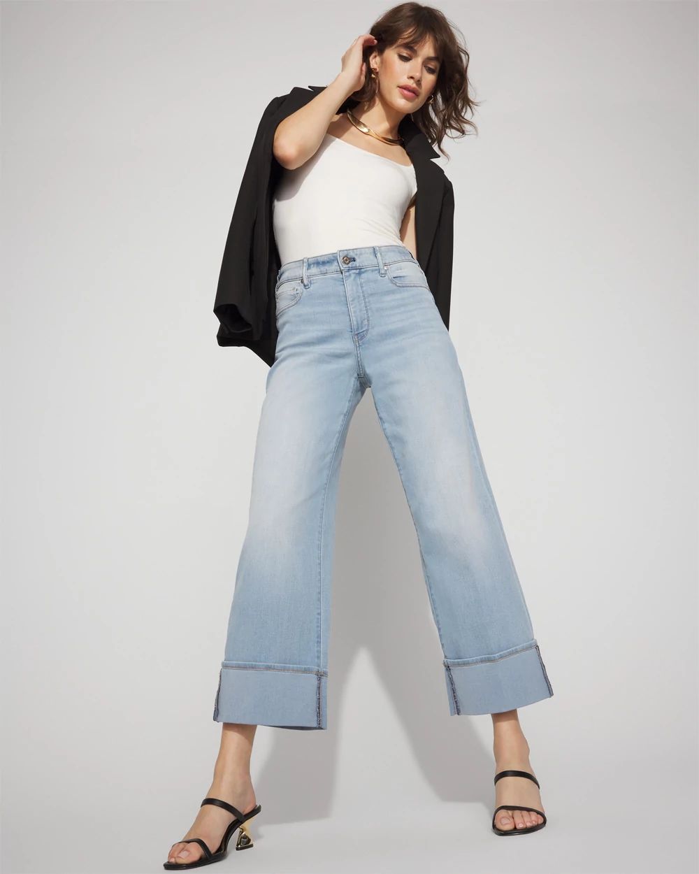 High-Rise Wide Leg Cuff Cropped Jean click to view larger image.