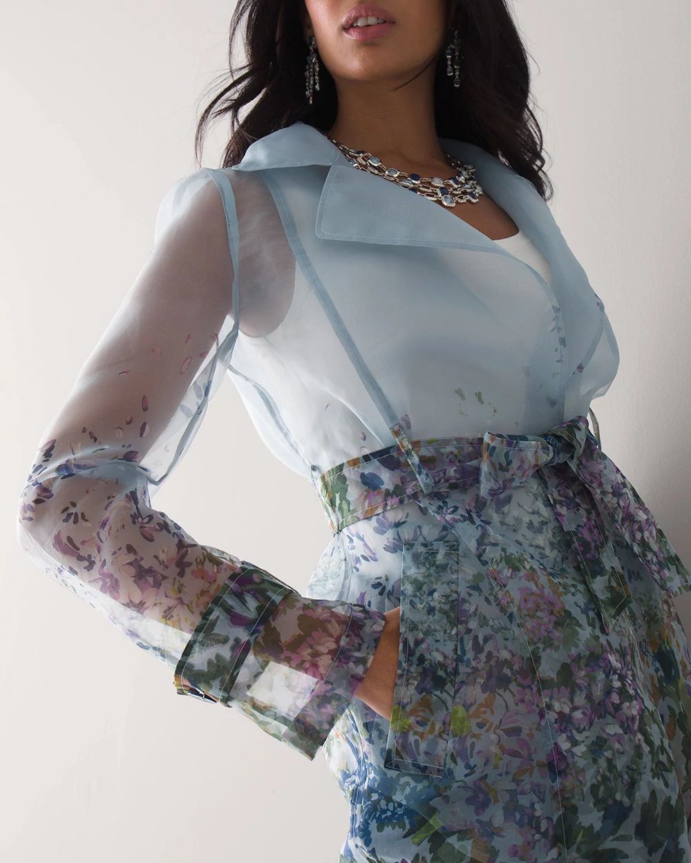 Organza Printed Trench Coat