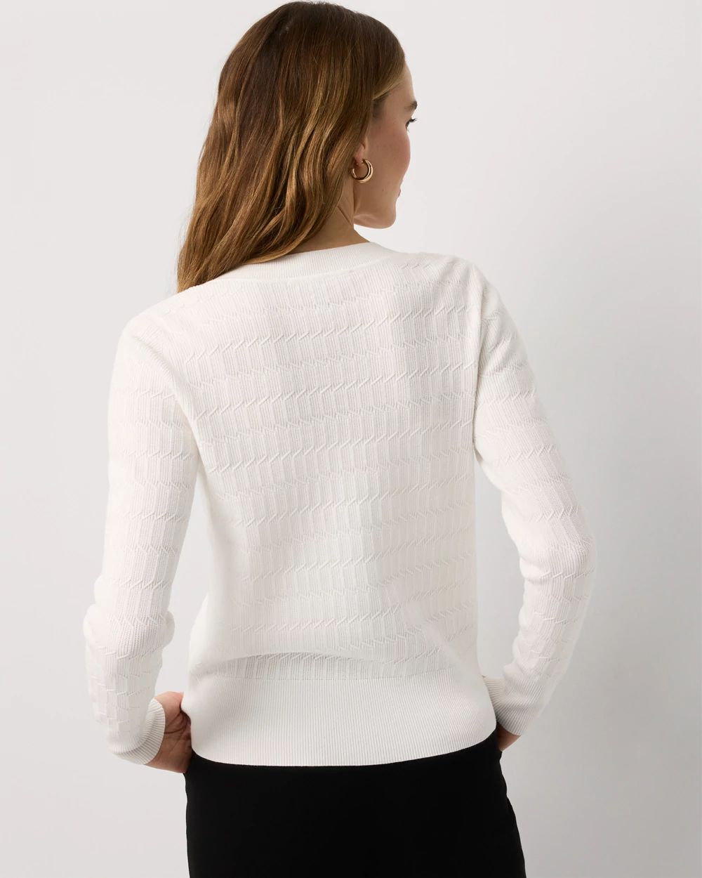 Textured Crewneck Button-Front Cardigan