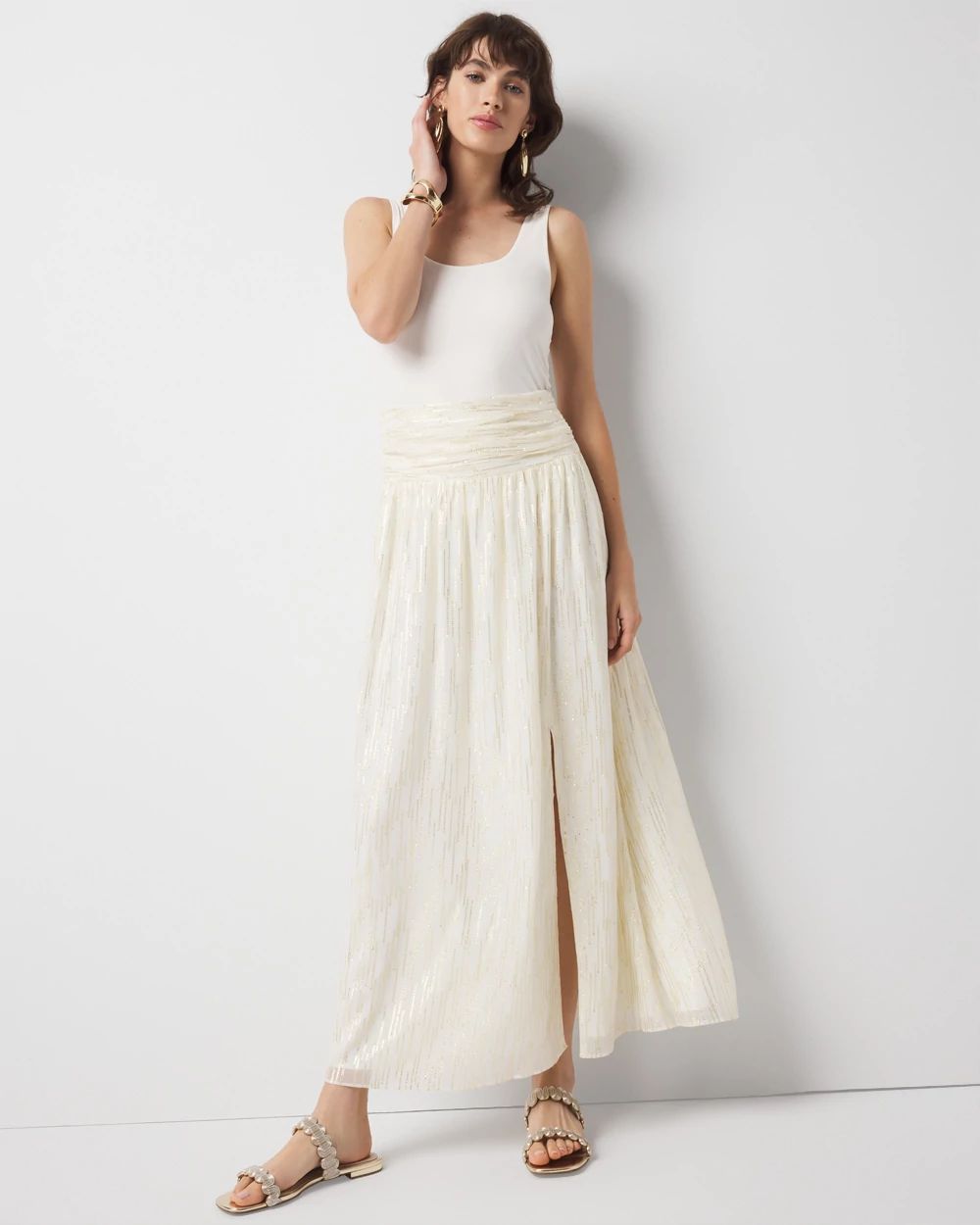 Shirred Waist Maxi Skirt