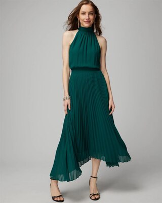 Pleated Halter Midi Dress
