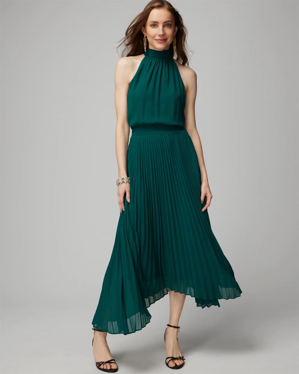 Pleated Halter Midi Dress