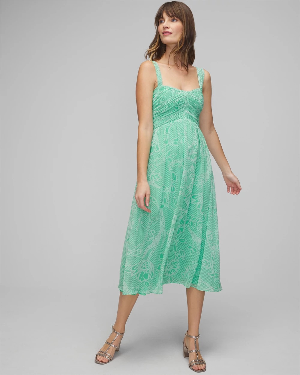 Petite Sleeveless Pleated Bust Midi Dress