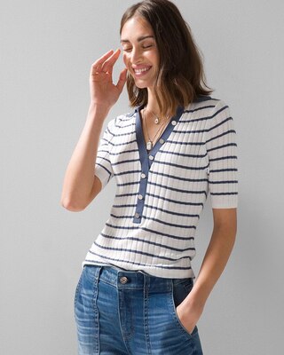 Cashmere-Blend Button Polo Sweater