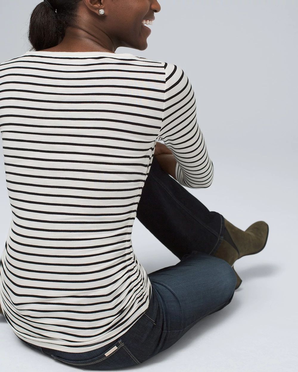 ¾ Sleeve Shirred-Side Knit Tee