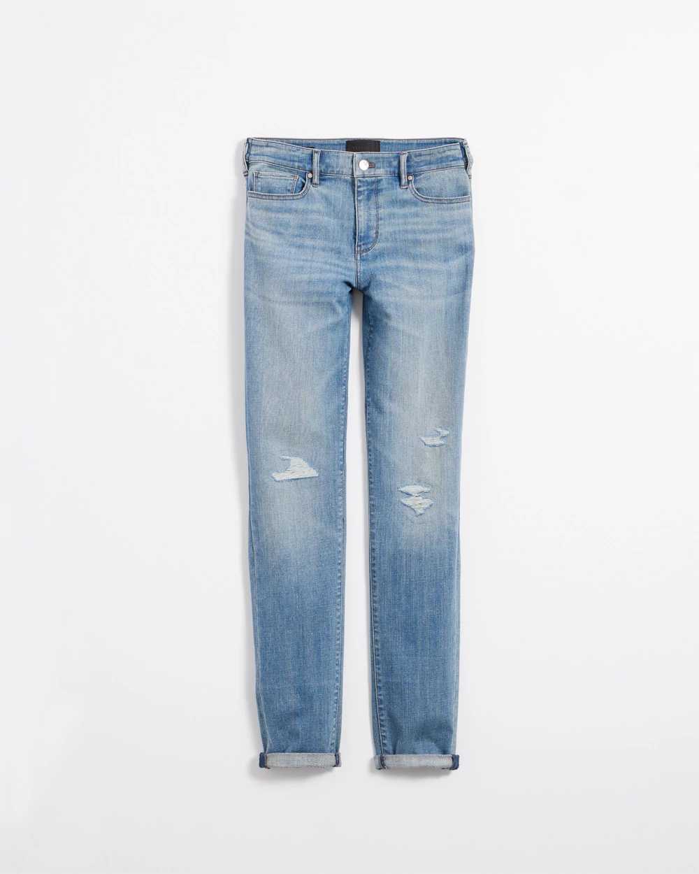 Mid Rise Everyday Soft Denim  Destructed Girlfriend Jeans click to view larger image.