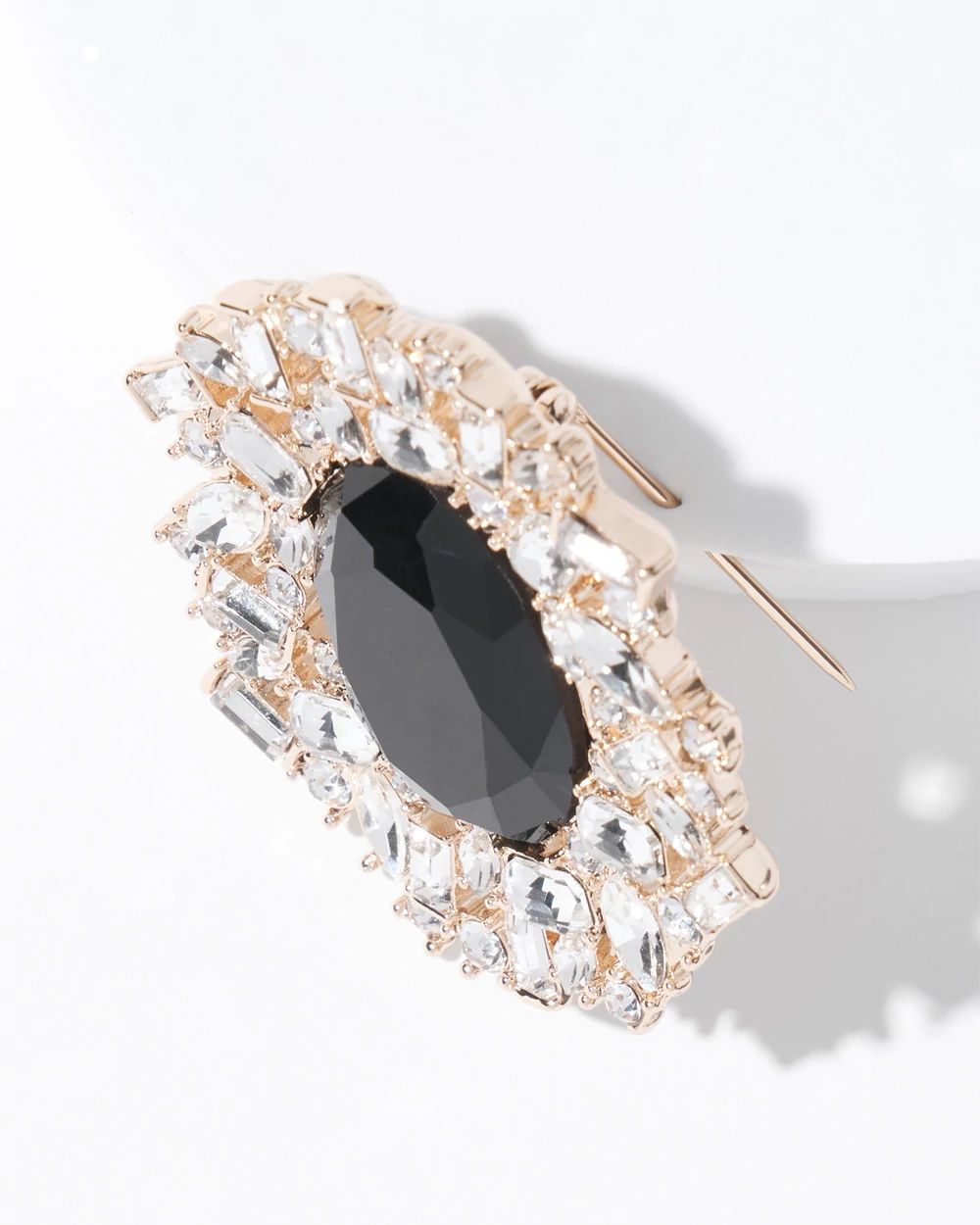 Art Deco Gold Crystal + Jet Brooch