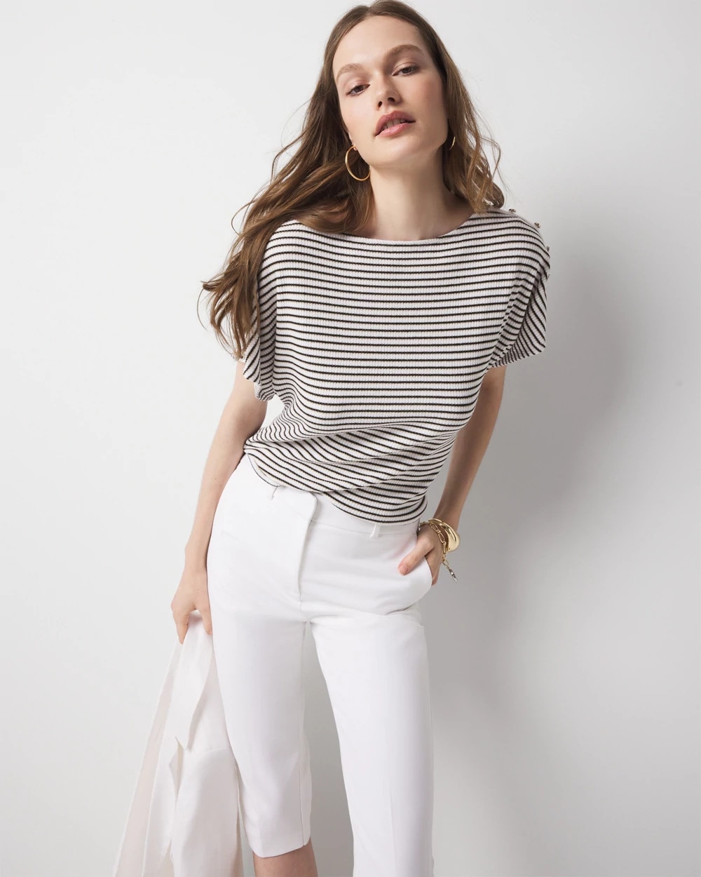 Button Shoulder Dolman Sleeve Top