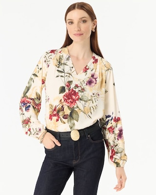Pleated Sleeve Crepe Blouse