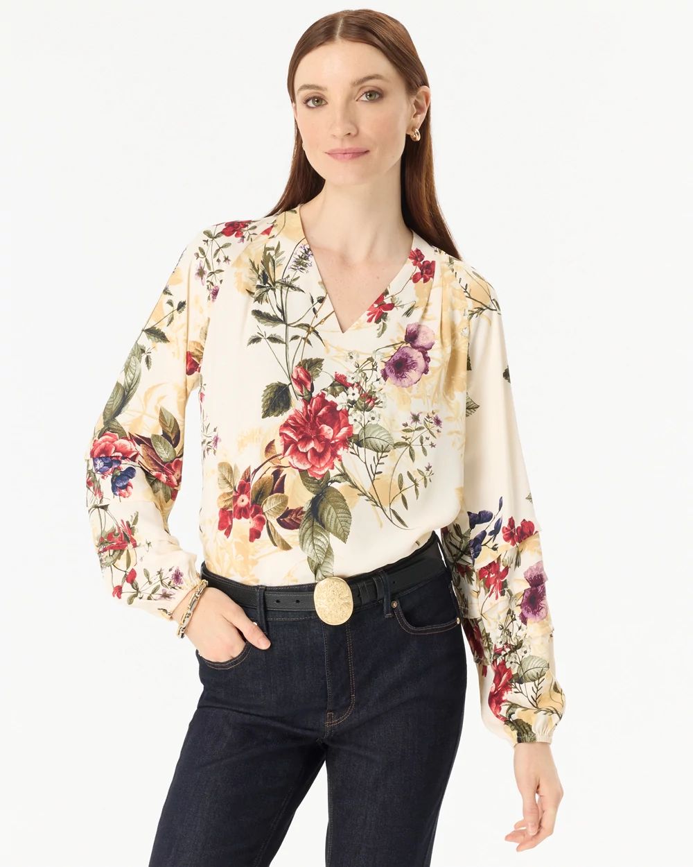 Pleated Sleeve Crepe Blouse