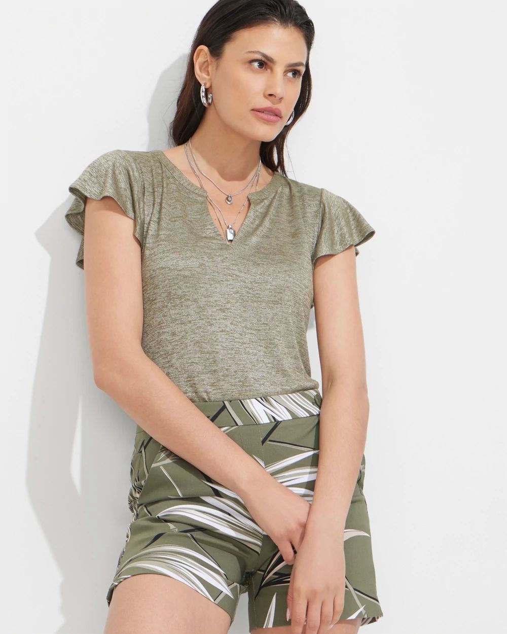 Outlet WHBM Notch-Neck Ruffle-Sleeve Tee