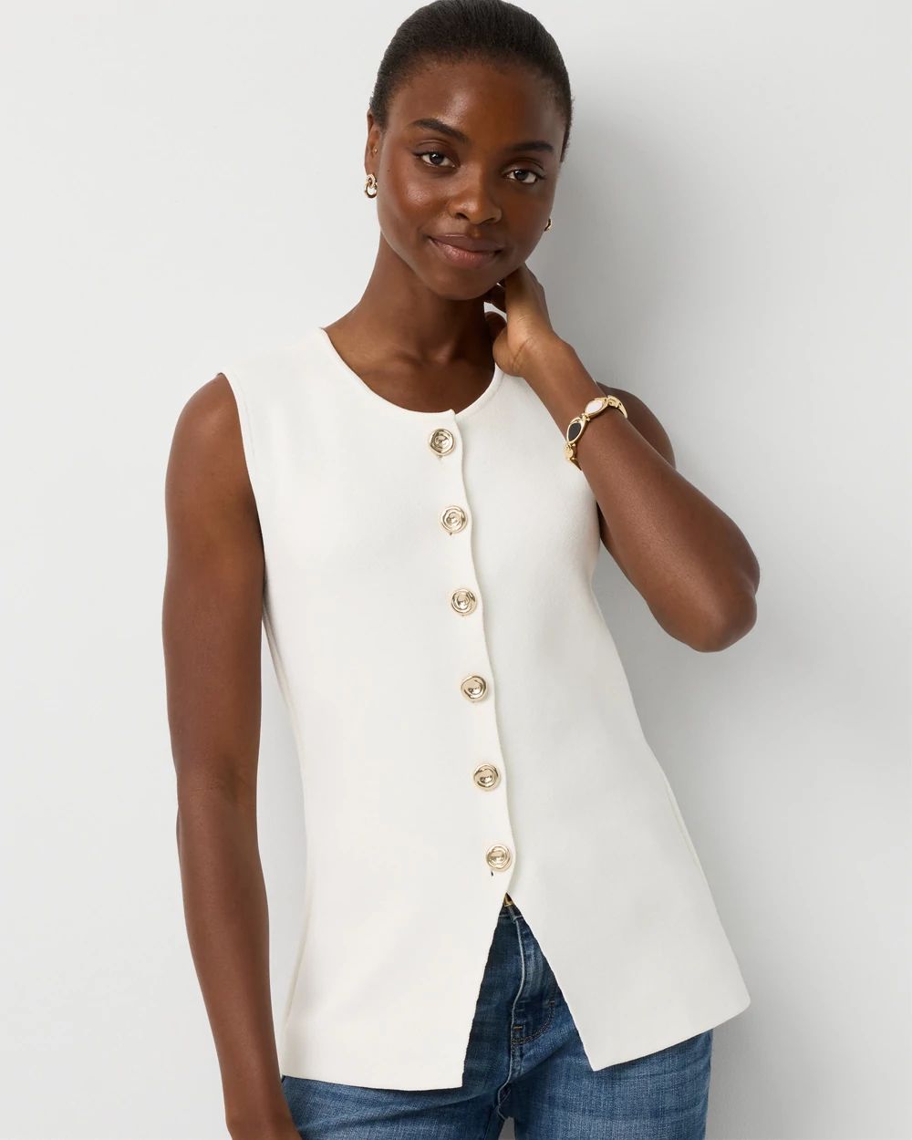 Petite Button Front Longline Sweater Vest
