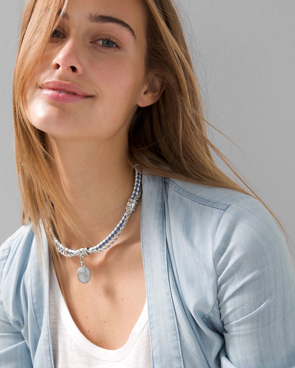 Denim Blue Leather Multi-Strand Necklace