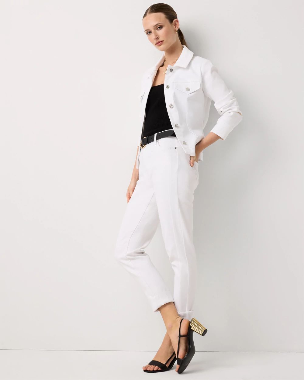 Petite Pleated Denim Trucker Jacket