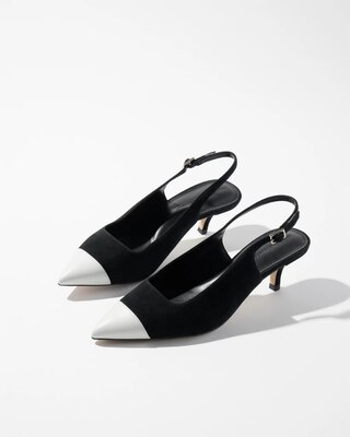 Cap Toe Suede Slingback Kitten Heels