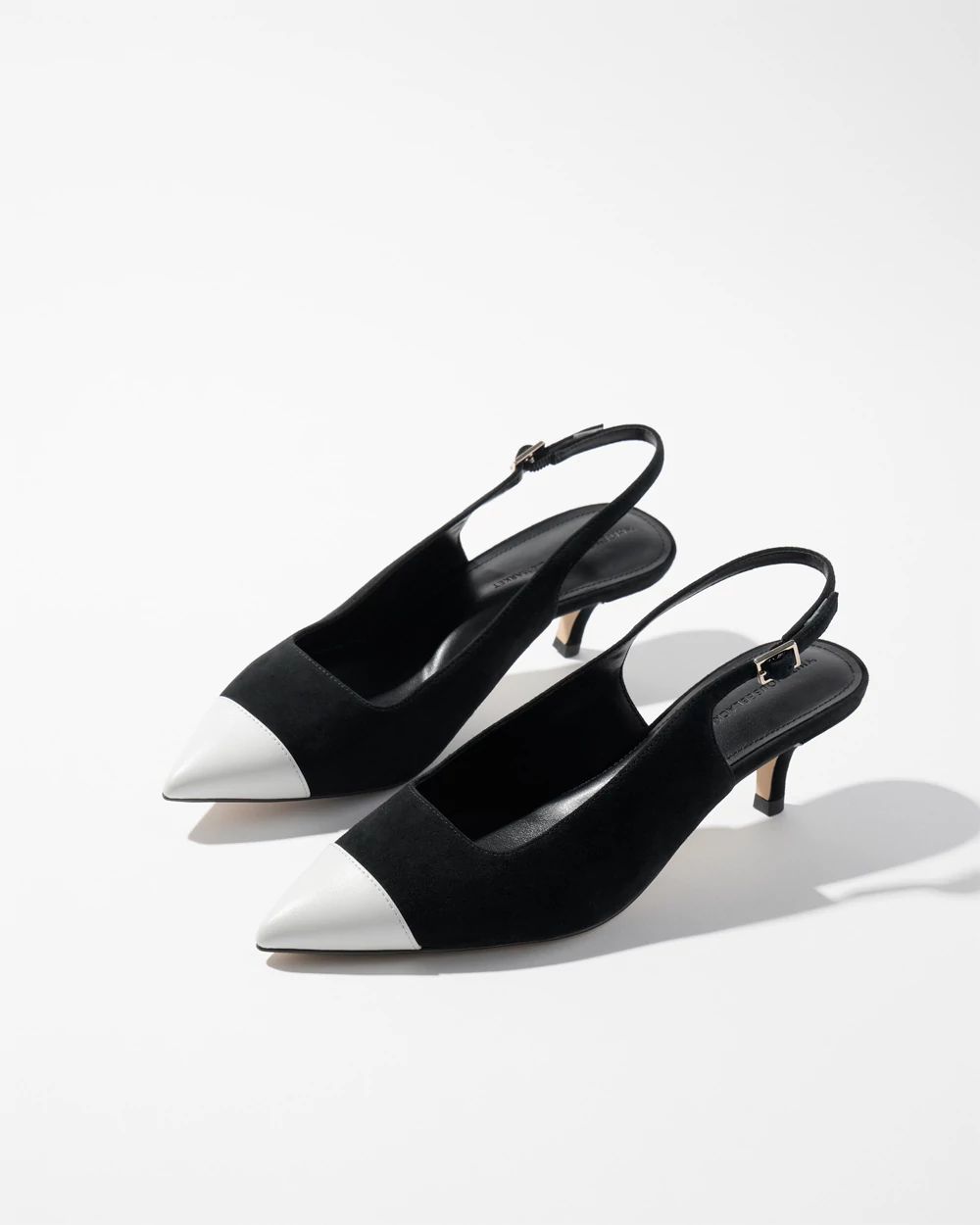 Cap Toe Suede Slingback Kitten Heels