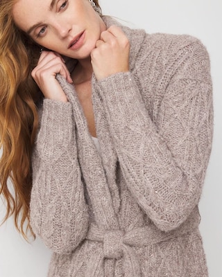 Sequin Cable Knit Sweater Jacket click to view larger image.