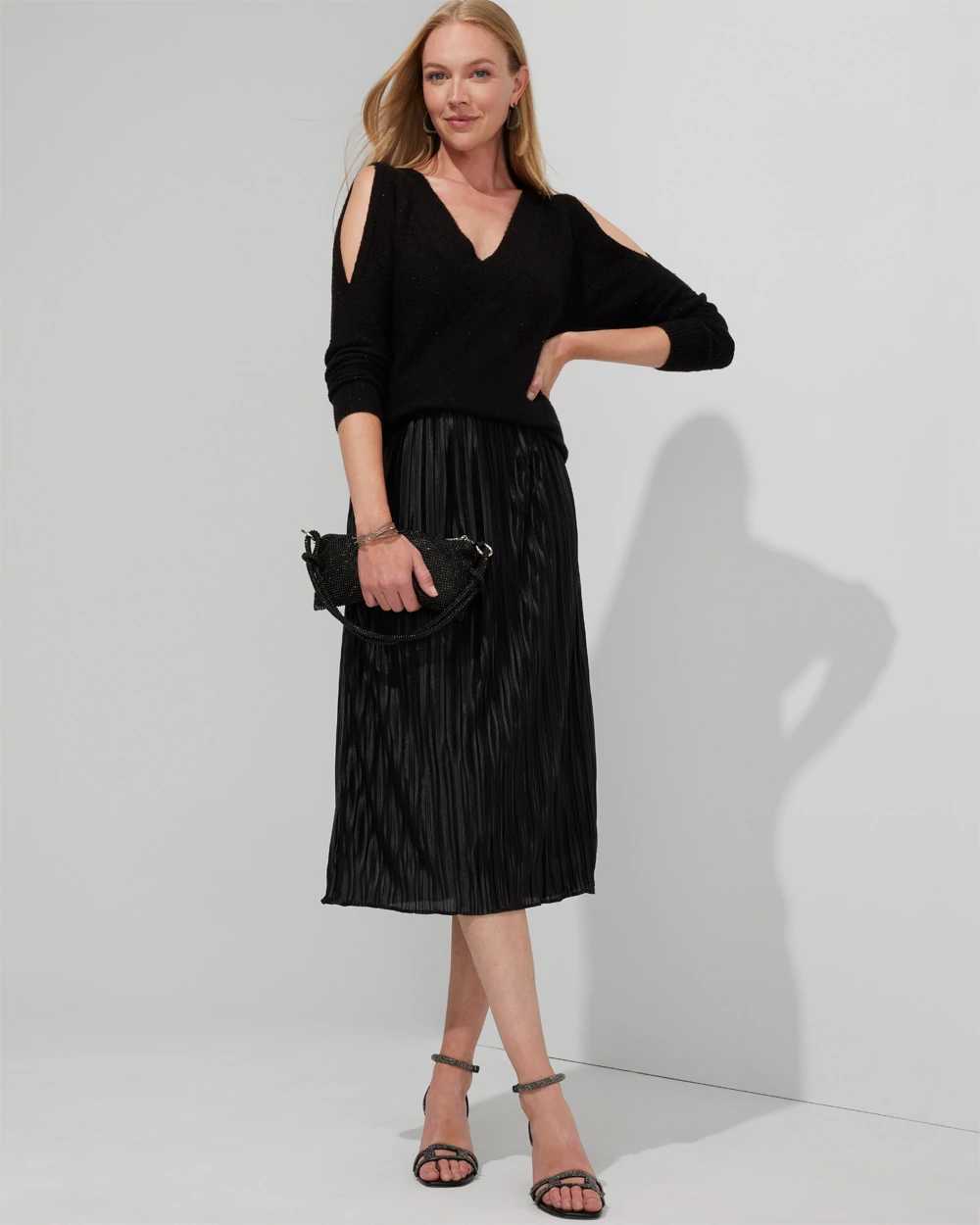 Outlet WHBM Pleated Drama Midi Skirt click to view larger image.