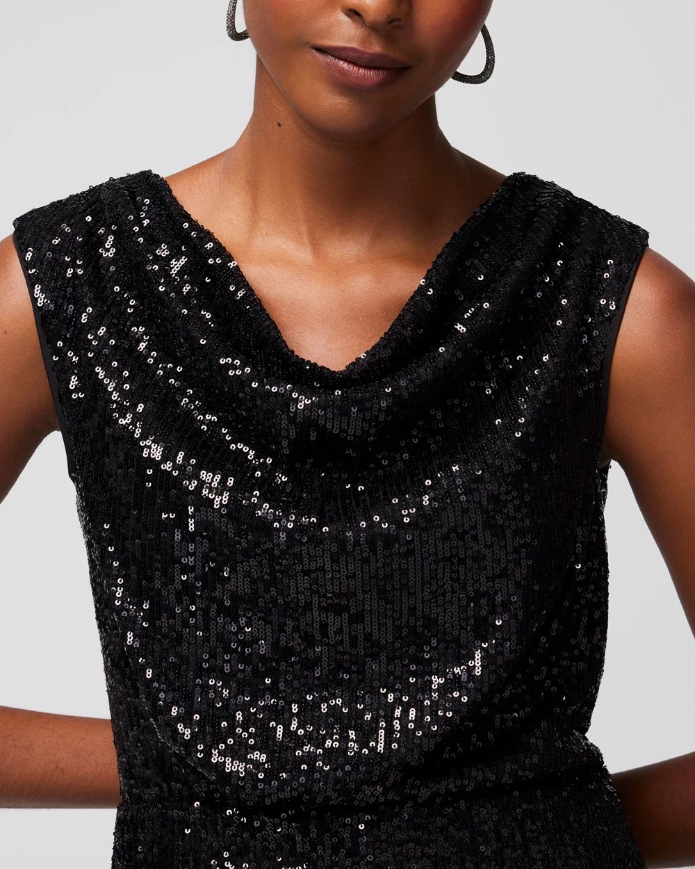Sleeveless Sequin Draped Sheath Dress click to view larger image.