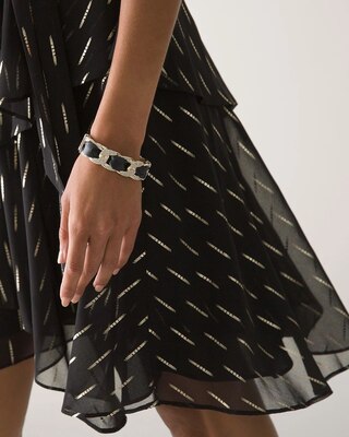 Petite Metallic Stripe Tiered Dress