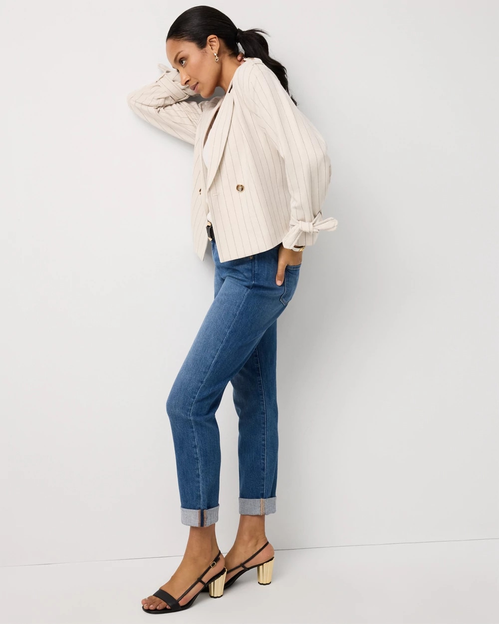 Pinstripe Trench Moto Jacket