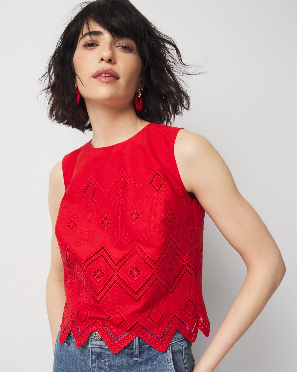 Embroidered Poplin Cropped Top