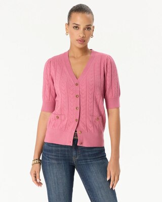 Short Sleeve Button Front V-neck Cardigan