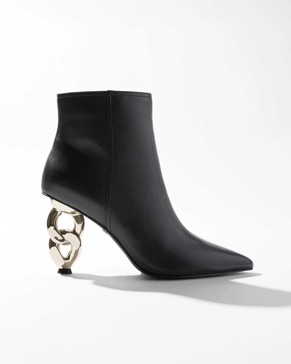 Leather Chain Heeled Bootie