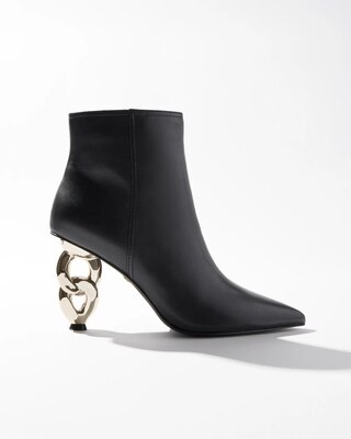 Leather Chain Heeled Bootie