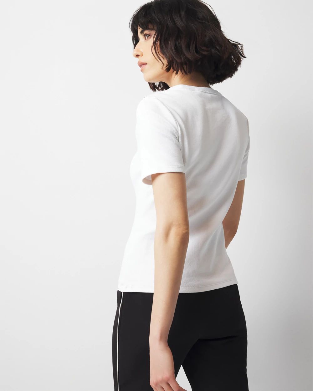 WHBM FORME™  Ribbed Stretch Button Shoulder Tee click to view larger image.
