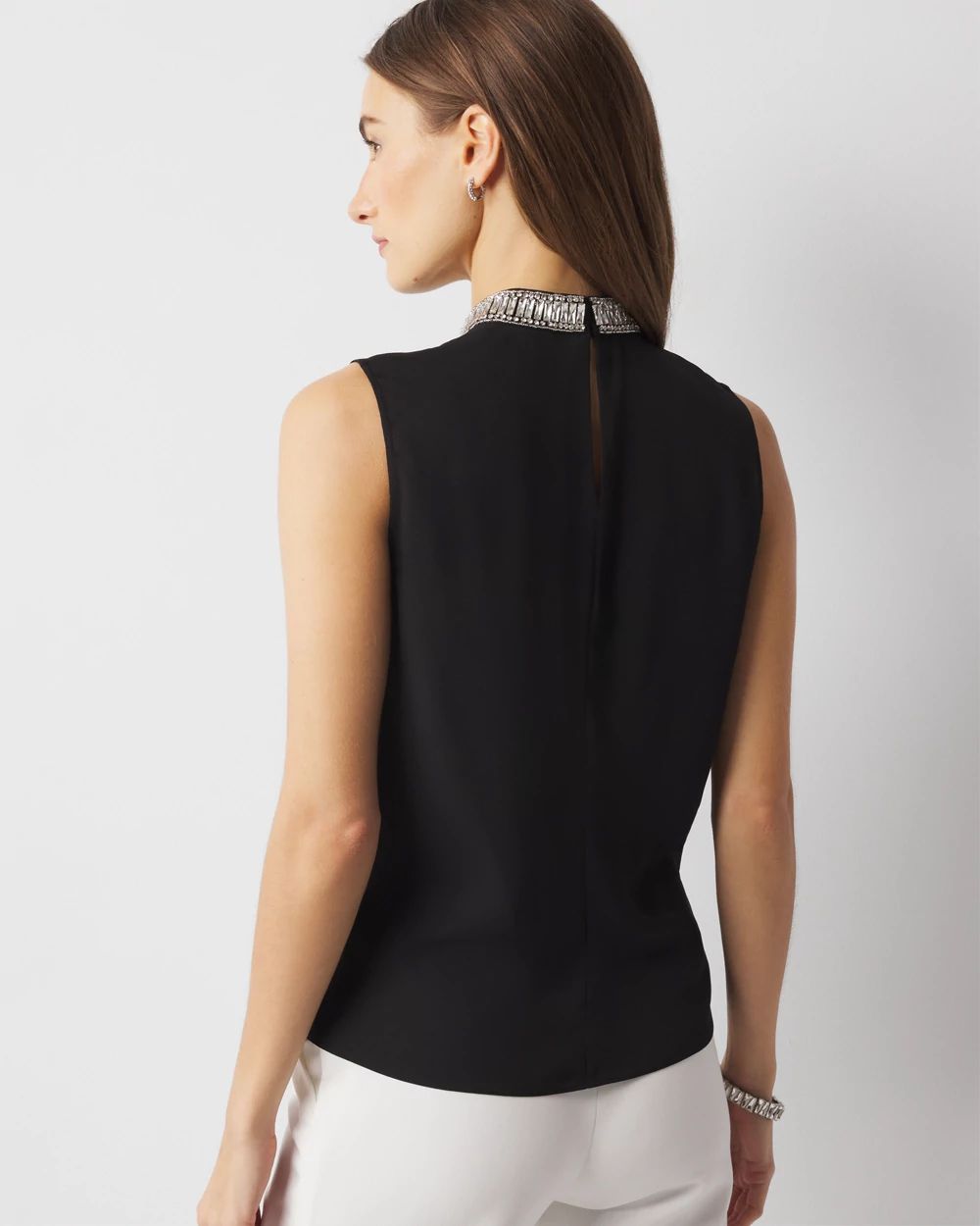 Crystal Embellished Mock Neck Top