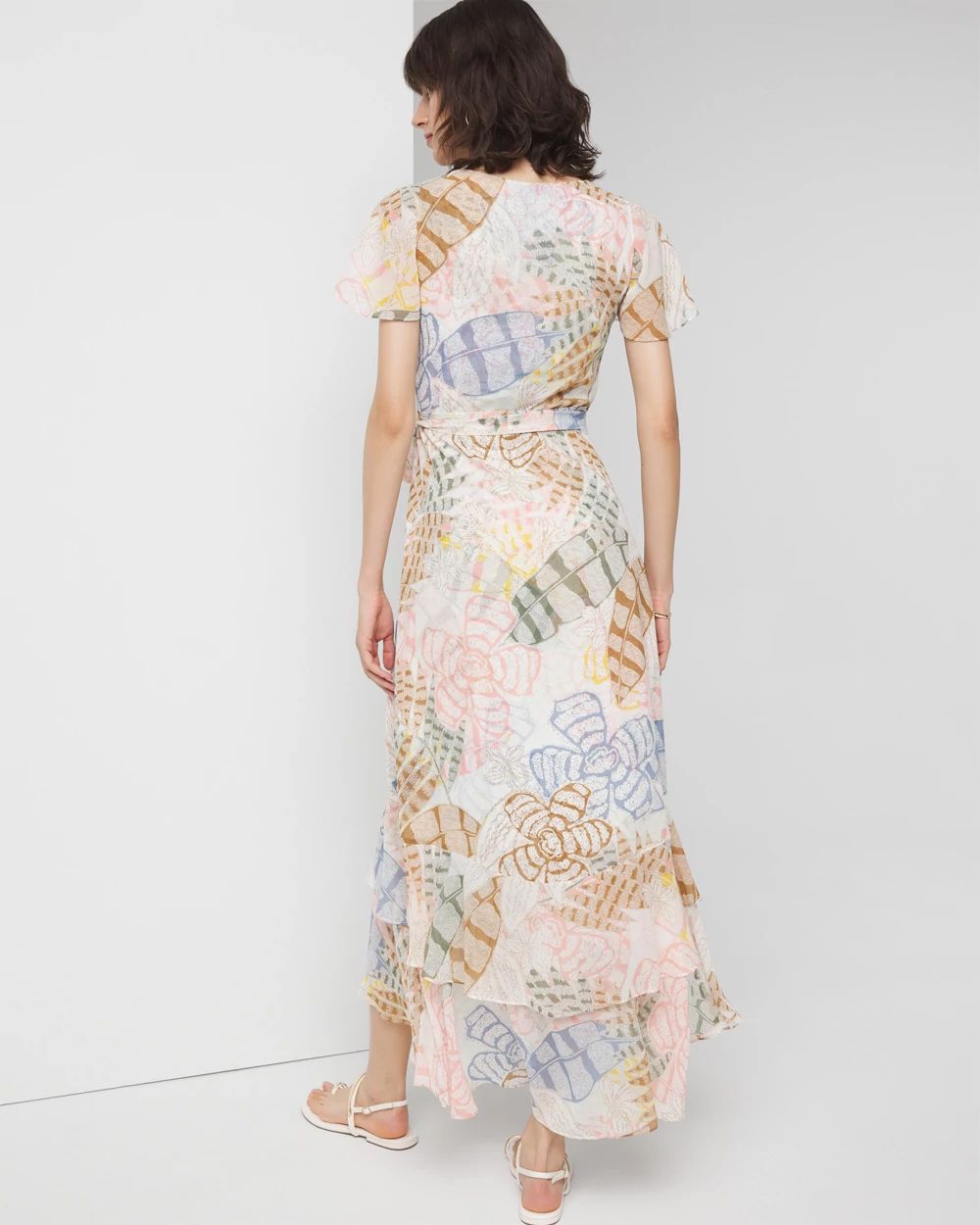 Short Sleeve Flutter Wrap Midi Dress