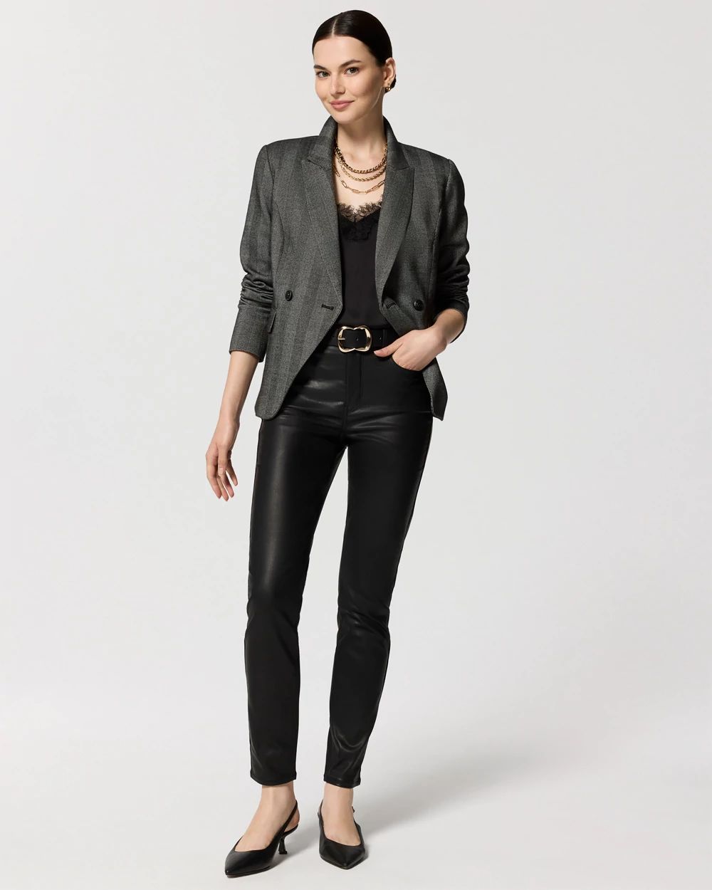 Petite Herringbone WHBM® Cropped Two-Button Studio Blazer click to view larger image.