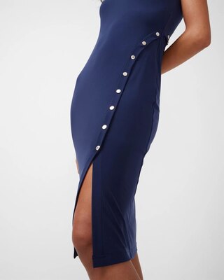 Sleeveless Matte Jersey Diagonal Placket Midi Dress