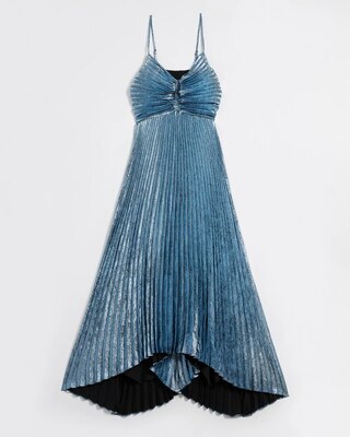 Pleated Metallic Midi Dress